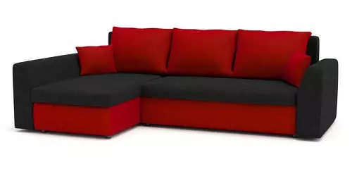 Červeno-čierna rohová pohovka s možnosťou rozloženia na posteľ