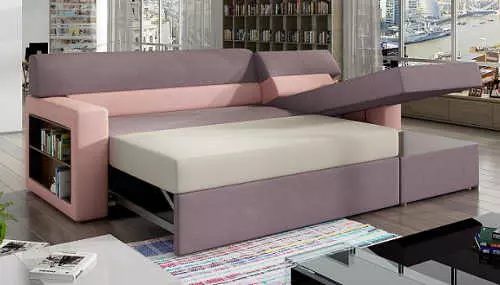 Ružová rohová sedacia súprava rozkladacia na posteľ